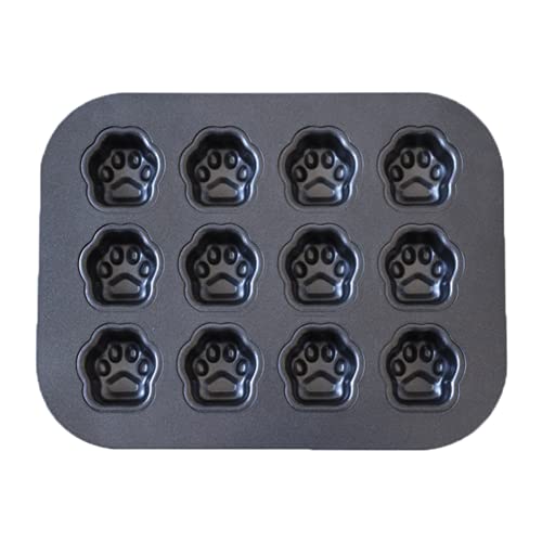 Elesinsoz 12 Cup Cavity Mini Dog Cat Paw Print Shaped Madeleine Baking Pan Nonstick Puppy Treat Cookie Biscuit Cupcake Muffin Cake Ice Cube Chocolate Tin Tray Bakeware Mold Maker