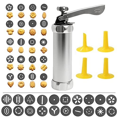 LULUDADA Spritz Cookie Cutters Stencils Stamps Baking Icing Machine Churro Maker Kit Cheese Dough Butter Press Set Discs Gun Mold Cupcake Donut Straws Filler Decorating Supplies Electric Tool(Metal)