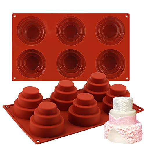 Mity rain 6 Cavities Mini 3 Tier Cake Silicone Pan  Multi Tiered Cupcake Mold DIY Round Cupcake Pudding Cookie Chocolate Baking Pan Nonstick Home Made Baking (Set of 2)