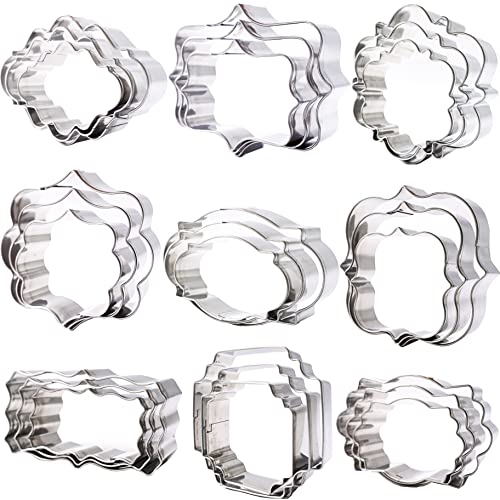 Plaque Frame Cookie Cutters Set Different Frames Plaque and Tiles Cutter Molds for Making Fondant Cake Cookies Biscuit Fruit Great for Wedding Mothers Day and Birthday Party Decorations (27 Pcs)