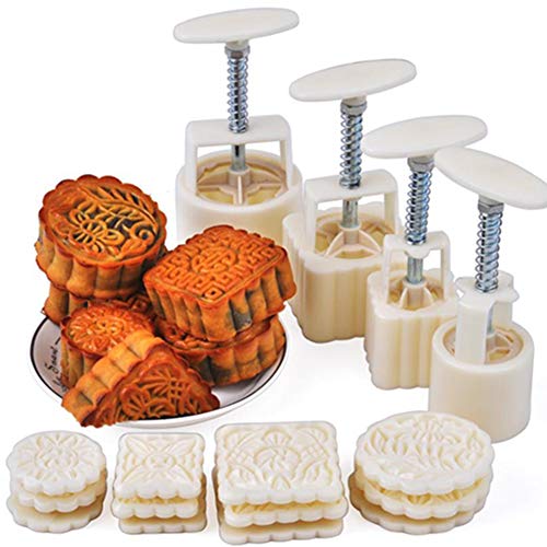 PowerKing Cookie Stamps Cookie Presses Moon Cake Mold DIY Decoration Hand Press Cutter for Party Home Hotel (4 Sets Each 3 Pattern Stamps)