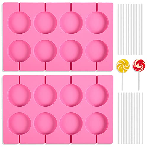 Silicone Lollipop Molds Candy Molds Silicone Sucker Molds Hard Candy Mold  2x8 Rounds Nonstick Lollipop Mold With 20 Sticks for CandiesBreadJelliesChocolateEtc