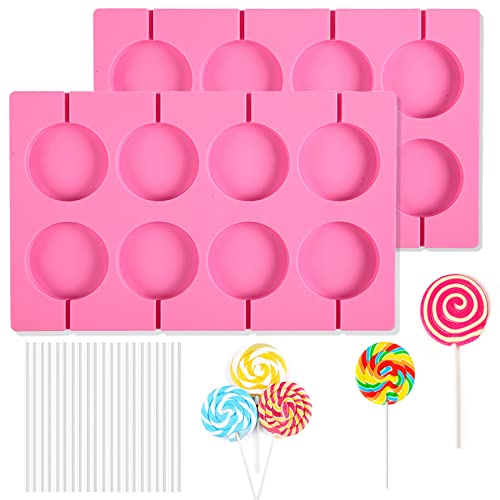 2P Silicone Lollipop MoldsSucker MoldsRound Chocolate Lollipops Hard Candy Molds with 20 Lollipop Sucker Sticks for Making LollipopHard CandyIce MoldsChocolateEtc