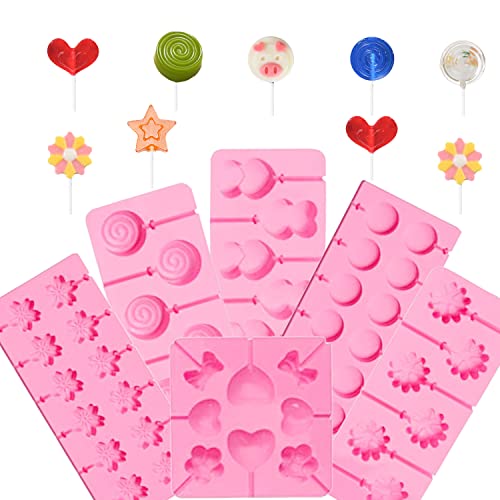 6 Pieces Jumbo Silicone Lollipop Molds Chocolate Hard Candy Mold with 100 Sucker Sticks for BakingRandom Color