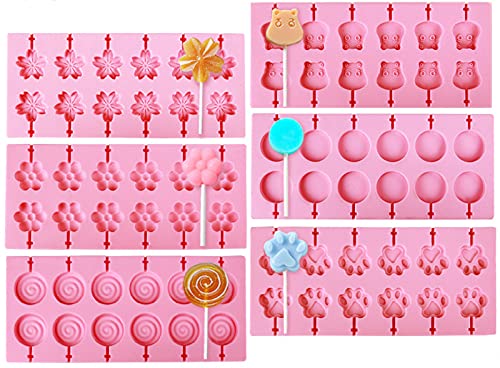 Lawei 6 Pack Silicone Lollipop Molds  12 Cavity Silicone Hard Candy Molds Gummy Chocolate Molds for Lollipop Candy Chocolate