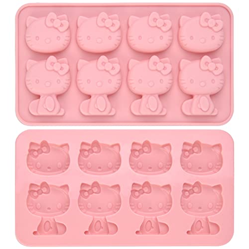 Hello Kitty Silicone moldsice moldChocolate tray for Sugarcraft Birthday Cake Decoration Gum paste Icing Candy Chocolate Cupcake Topper Decorating and DIY Baking Tools 8 Cups 2 pack