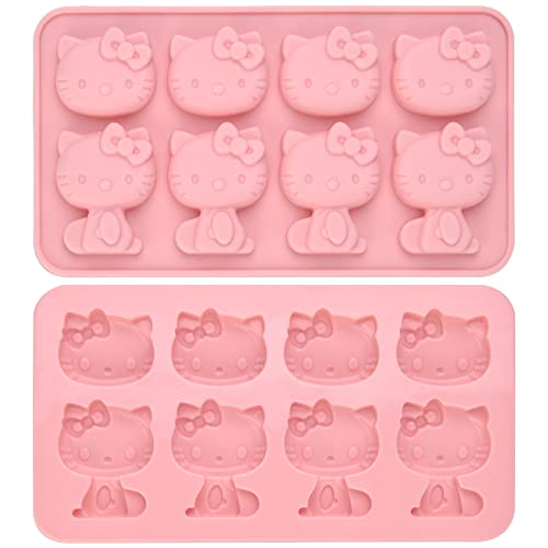 Hello Kitty Silicone moldsice moldChocolate tray for Sugarcraft Birthday Cake Decoration Gum paste Icing Candy Chocolate Cupcake Topper Decorating and DIY Baking Tools 8 Cups 2 pack
