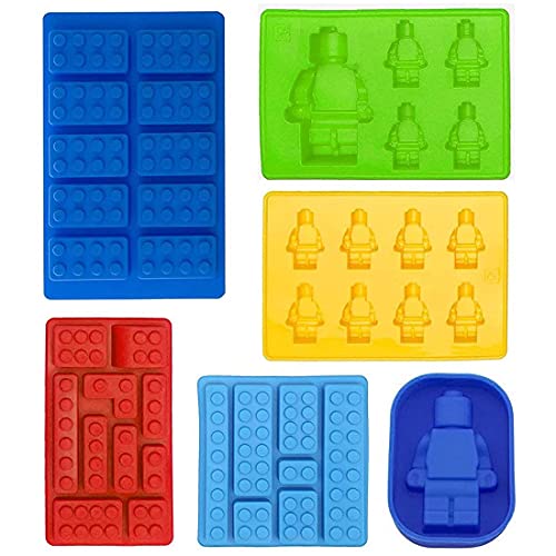 NADOBA Building Brick Candy Robot Mold Chocolate Mold Set Silicone Building Block Mold Ice Cube Trays for Making Melted Chocolate Fondant Jelly Dome Mousse（6 Pcs)