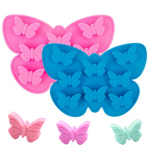 Stouge 2 Pcs Butterfly Mold Silicone Butterfly Shape Butterfly Ice Cube Tray Silicone Wax Melt Molds Chocolate Candy Baking Molds NonStick Chocolate Soap Pudding Jello Ice Cube Tray