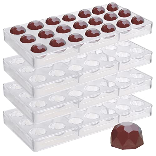 Yopay 84 Grids Polycarbonate Chocolate Mold Candy Making Molds Diamond Shaped Tray for Mousse Jelly Pralines Truffles Sweets Bonbons Cookies (4 Pack Transparent)