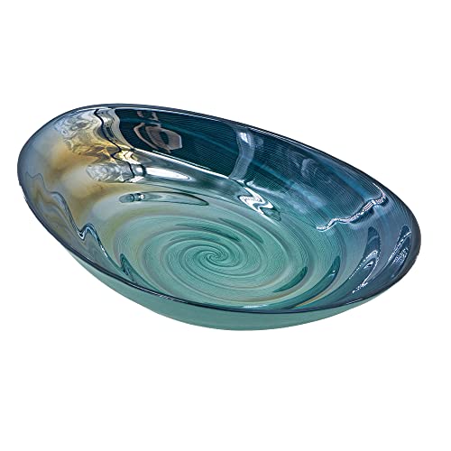 AB Home Glass Fruit Bowl  Blue Green Decorative Bowl Large Glass Bowl Tabletop Home Décor Coffe Table Centerpiece Assecories 13 x 9 x 3