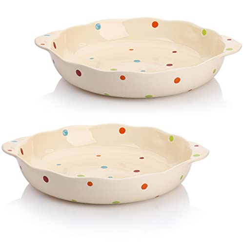 Cedilis Set of 2 Ceramic Pie Pan 9 Inches Pie Plate for Baking 42 Ounce Deep Pie Pan with Handles Round Baking Dish for Apple Pie Pumpkin Pie Beige