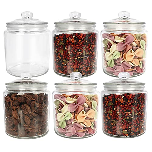 34 oz Glass Jars with Airtight Lid For HouseholdSet of 6 Pack1 Liter Glass Food Jars  Organization Canisters for Storage Pasta Coffee Candy Snacks