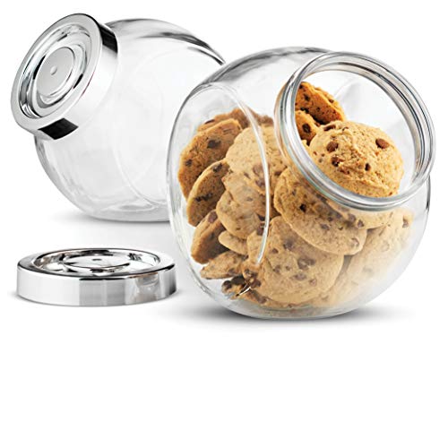 Bormioli Rocco PANDORA Glass Candy Jar 75½Ounce Cookie Jar (2 Pack) With Plastic Airtight Seal Lid 2Way Display BulkFood Storage Jar for Snacks Dry Food Jelly Beans Canister Apothecary Jars