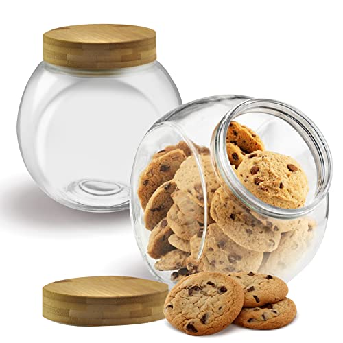 Richro Glass Cookie Jars with Lids  2 Pack Glass Jars with Lids  Large 75 Ounce Glass Containers Candy Jars with Airtight Bamboo Lid for Cookies Candies Cereal Dry Food Snacks and More