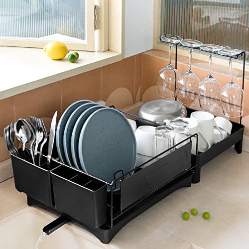Dish Drying Rack Dish Rack Dish Racks for Kitchen Counter Versatile Dish Drainer with Drainage Coindivi Dish Rack and Drainboard Set with Utensil Holder Wine Glass Holder Black