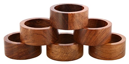 Ajuny Set of 6 Wooden Sleek Plain Handmade Decorative Napkin Rings for Dinner Party Table Decor 15 inch