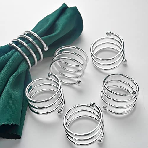 Fun Land Silver Napkin Rings Set of 6 Metal Spiral Round Napkin Holder Buckles for Christmas Thanksgiving Dinner Wedding Birthday Party Family Gathering Table Decoration 6pcssilver napkinrings5