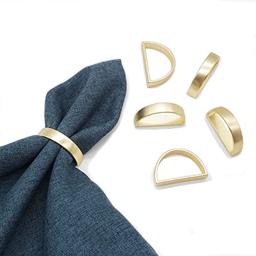 Gold Napkin Rings Set of 6 Metal Napkin Ring Holders for Weddings Dinner Parties Banquet Christmas Thanksgiving Buffet Table Setting and Every Day Use (Semicircle)