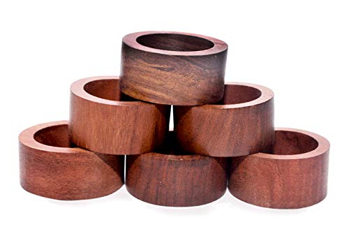 NIRMAN Handmade Wood Napkin Ring Set with 6 Napkin Rings  Artisan Crafted in India