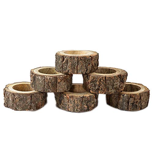 Nirvana Class NIRMAN Handcrafted Rustic Wooden Napkin Rings Set of 6 for Table Dinner Decoration
