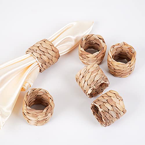 Woven Napkin Rings Set of 6 Farmhouse Napkin Rings Handmade by Natural Water Hyacinth Fabric Napkin Rings for Party Wedding Supplies for Dinner Table Decoration