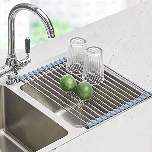 Roll Up Dish Drying Rack Seropy Over The Sink Dish Drying Rack Kitchen Rolling Dish Drainer Foldable Sink Rack Mat Stainless Steel Wire Dish Drying Rack for Kitchen Sink Counter (175x118)