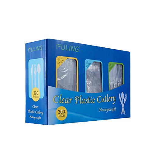 Cutlery Set Plastic Utensils Clear Forks Spoons Knives Disposable Silverware Heavyweight 300 Combo Box