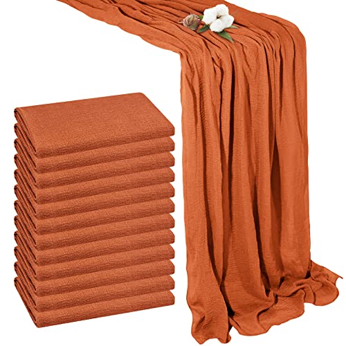 12 Pack Terracotta Cheesecloth Table Runner 10Ft Boho Gauze Cheese Cloth 33 x 120 Inches Rustic Sheer Runner for Wedding Reception Bridal Baby Shower Birthday Party Cake Table Decorations