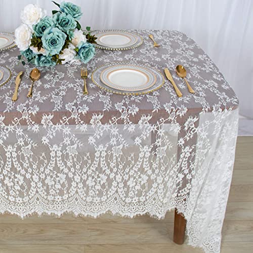 AMZLOKAE Lace Tablecloth Rectangular 60x120 White Embroidered Lace Table Cloth Vintage Eyelash Lace Table Overlays Rustic Floral Tablecloth for Wedding Bridal Shower Birthday Party Decor