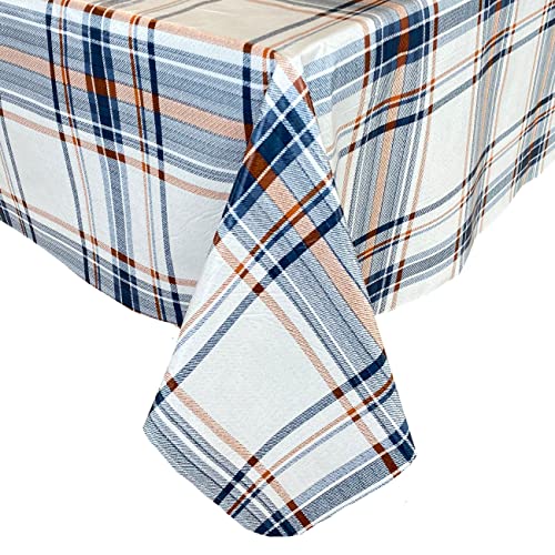 Newbridge Blue Rustic Mountain Plaid Vinyl Flannel Backed Thanksgiving Tablecloth  Stonewashed Blue and Rust Autumn Plaid Easy Care Vinyl Tablecloth 60 x 84 OblongRectangle