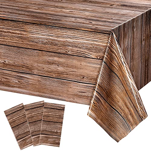 Tatuo Natural Wood Grain Tablecloths Rustic Plastic Table Covers for Rectangle Table Vintage Farmhouse Style Table Cloth Decor for Western Barn Themed Birthday Wedding Party 54 X 108 Inch (3 Packs)