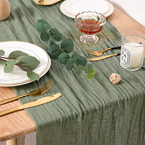 Whaline 13Ft x 35 SemiSheer Table Runner Extra Long Sage Green Cheesecloth Tablecloth Boho Rustic Table Cover for Kitchen Dining Room Bridal Shower Wedding Party Supplies Coffee Table Decor