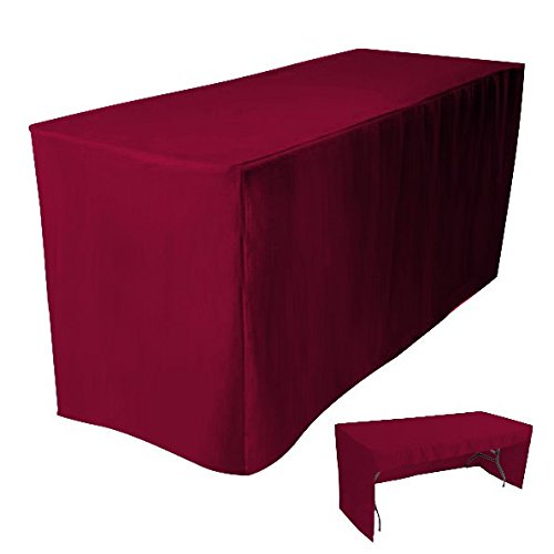 4LESS 8 Fitted Tablecloth Table Cover Trade Show Event Open Back Side  3 Sided Burgundy RED