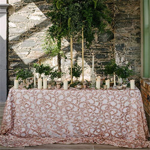 BCOOL Rose Gold Vine Tablecloth 90x132inch Decorative Luxurious Sequin Tablecloth for The Ultimate Glam Inspired Wedding or Event