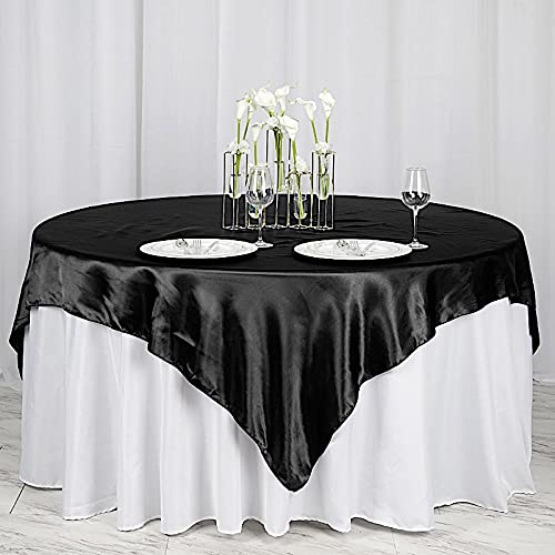 BalsaCircle 6 pcs 72x72 inch Black Square Tablecloth Satin Table Overlays Linens for Wedding Table Cloth Party Reception Events Kitchen Dining