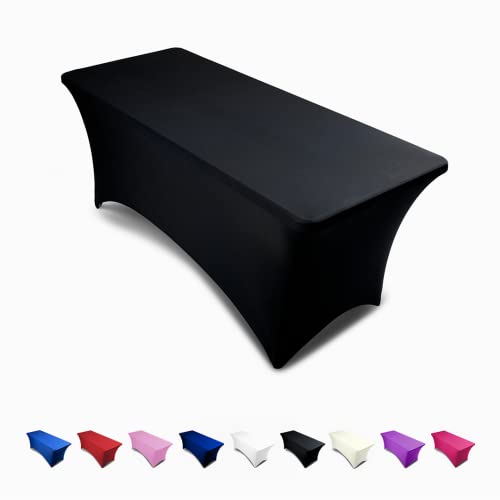 Black 6ft Tablecloth Rectangular Spandex Linen  Table Cloth Fitted Cover for 6 Foot Folding Table Wedding Linens Banquet Cloths Rectangle Covers