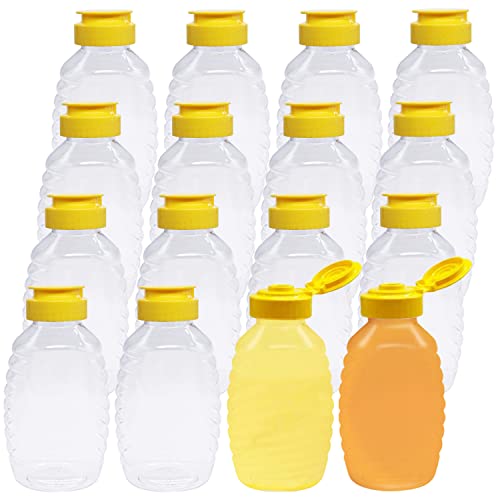 16 Pack 8oz Clear Plastic Honey BottlesSqueeze Honey Bottle Container Holder with Flip Lid for Storing and DispensingRefillable Food Grade Honey Container