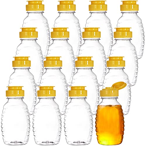 Bekith 16 Pack Empty Plastic Honey Bottles 66oz Plastic Honey Jars with Fliptop Caps Squeeze Honey Bottle Container for Storing and Dispensing