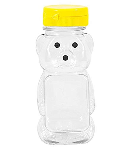 Clearview Containers 24 Pack Honey bear with Flip Top Lid Plastic Squeeze Bear 8 oz Yellow Caps