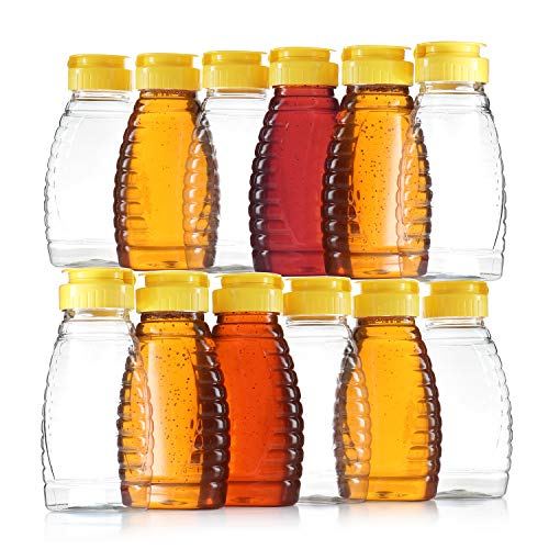Pack of 12  Empty Bottles for Honey Clear Plastic Honey Jars  Plastic Honey Container Refill  8 Oz Squeeze Honey Bottle with Leak Proof FlipTop Caps for Easy Dispensing  BPA Free Food Safe