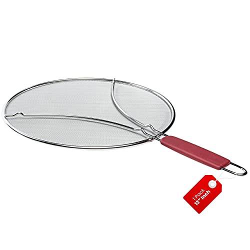 Oil and Grease Splatter Screen  Guard for Skillet Frying 13 inch Red Extra Fine Splatter Screen Mesh Stops 99 of Grease Pops and Splattering Protective Feet Safe Handle and Wall Hook