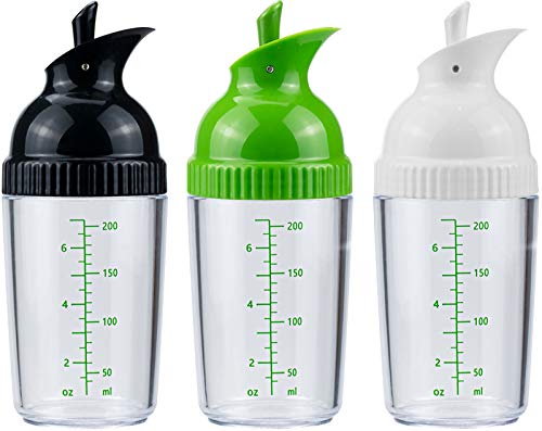 Nicunom 3 Pack Salad Dressing Shaker 7 Oz Good Grips Dressing Mixer Shaker Bottles Black  White  Green