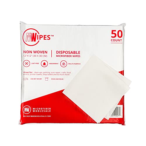 MWipes Disposable Microfiber Cleaning Cloth  12 x 12 50 Pack No Lint Non Abrasive Highly Absorbent Household Cleaning Tools for House Kitchen Car Window