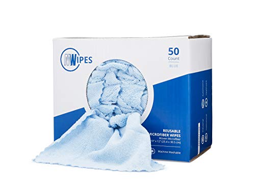 Microfiber Rags in A Box (50 Count)  Mwipes  10 x 12 Reusable Wipes for Cleaning  Edgeless Terry Towels Shop Rags Wash Dust Disposable House Small Cleaning Cloths (Blue)