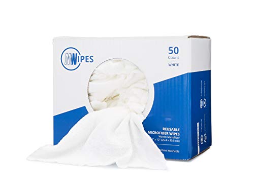 Microfiber Rags in A Box (50 Count)  Mwipes  10 x 12 Reusable Wipes for Cleaning  Edgeless Terry Towels Shop Rags Wash Dust Disposable House Small Cleaning Cloths (White)