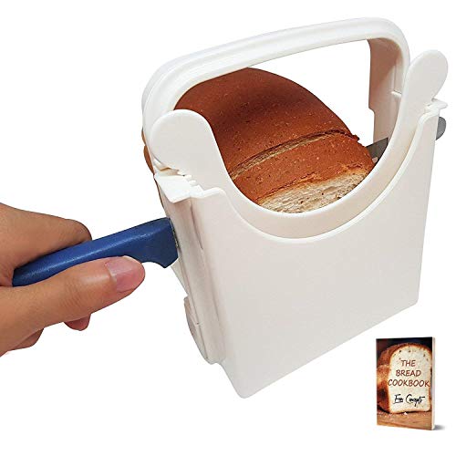 Eon Concepts Bread Slicer Guide For Homemade Bread With Rubber Feet Paddings and Ebook  Loaf Cutter Machine  Foldable Adjustable  Customizable to 5 Thickness  Bagel  Sandwich  Toast Slicer 