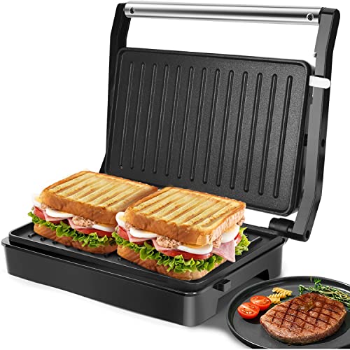 Panini Press Grill Aigostar 1000W Sandwich Maker with NonStick Double Flat Cooking Plate Indicator Light Locking Lid Cool Touch Handle Panini Maker Electric Indoor Grill Easy to Storage  Clean