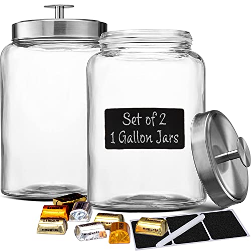 2 Large 1Gallon Glass Canister Sets for Kitchen Counter with Stainless Steel Airtight Lids  Marker  Labels Cookie Jar  Candy Jar for Buffet Coffee  Flour Jars Laundry Room Storage  Pantry