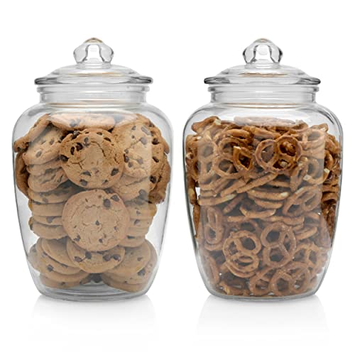 Glass Jars with Airtight Lid  Set of 2 Large Apothecary Jar  2 pc Glass Jar Set  Canisters Sets for the Kitchen for Cookies Flour Sugar Rice  Holds 75oz 95 x 55inch